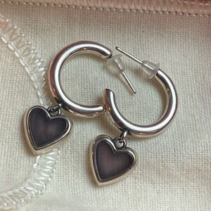 Sweetheart gemstone Hoop Heart dangle Charm Earrings - Purple Heart